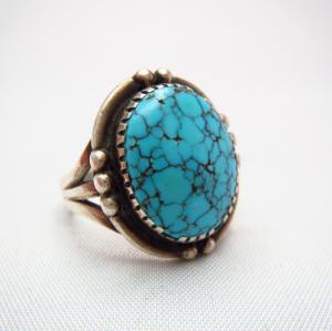 Vintage Ring with High Grade #8 Turquoise c.1940～
