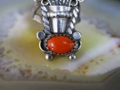 Vtg Navajo Potted Flowers Ring w/Turquoise & Coral  c.1960～