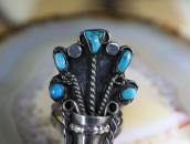 Vtg Navajo Potted Flowers Ring w/Turquoise & Coral  c.1960～