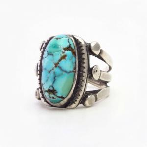 Antique Navajo Split Shank Men's Ring w/Turquoise  c.1920