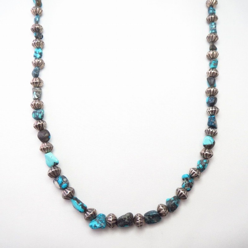 Vtg Single Strand Turquoise & Silver Bead Necklace  c.1955～