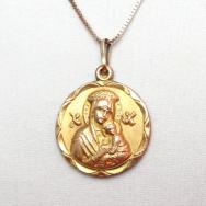 Vintage 10K Gold Mother of God Medallion Fob Necklace