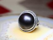 Old Navajo Small Silver Ring w/Hematite  c.1970～