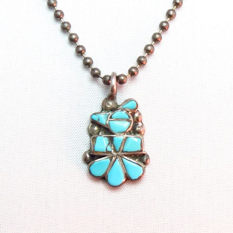 Vintage Zuni Inlay Thunderbird Fob Necklace c.1950～