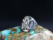 Atq Navajo Stamped Kachina or Human Applique Ring  c.1930～