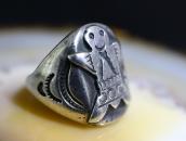 Atq Navajo Stamped Kachina or Human Applique Ring  c.1930～
