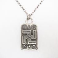 Atq Arrows Stamped 卍 Applique Tag Pendant Necklace  c.1930