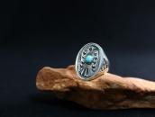 Atq Navajo Thunderbird Stamped Seal Ring w/Turquoise c.1930～
