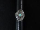 Atq Navajo Thunderbird Stamped Seal Ring w/Turquoise c.1930～