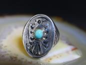 Atq Navajo Thunderbird Stamped Seal Ring w/Turquoise c.1930～