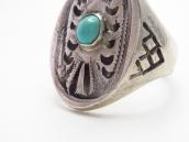 Atq Navajo Thunderbird Stamped Seal Ring w/Turquoise c.1930～