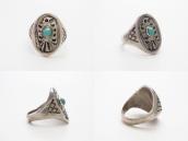 Atq Navajo Thunderbird Stamped Seal Ring w/Turquoise c.1930～