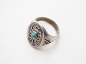 Atq Navajo Thunderbird Stamped Seal Ring w/Turquoise c.1930～