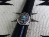 Atq Navajo Thunderbird Stamped Seal Ring w/Turquoise c.1930～