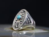 Atq Navajo Thunderbird Stamped Seal Ring w/Turquoise c.1930～