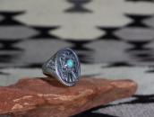 Atq Navajo Thunderbird Stamped Seal Ring w/Turquoise c.1930～