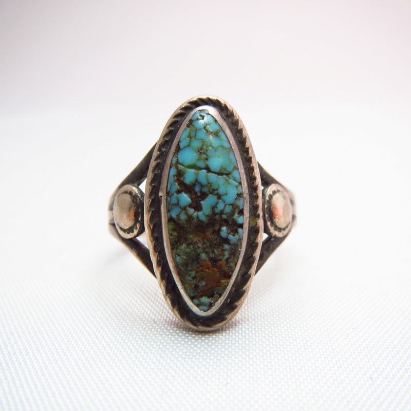 Vintage Split Ring with Oval Turquoise  c.1940