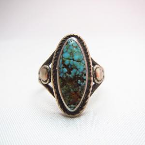 Vintage Split Ring with Oval Turquoise  c.1940