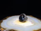 Antique Navajo Crimped Wire Face Ring w/PetrifiedWood c.1940