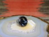 Antique Navajo Crimped Wire Face Ring w/PetrifiedWood c.1940