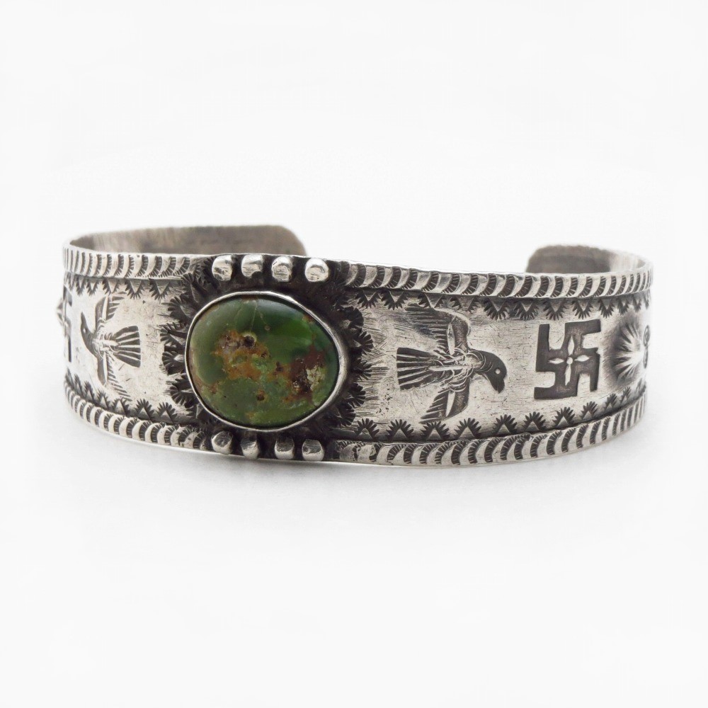 Antique Navajo T-birds & 卍 Stamped Ingot Silver Cuff c.1920～