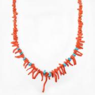 Old Single Strand Branch Coral & Turquoise Necklace  c.1975～