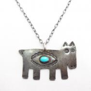 【UITA10】 Antique Cow? Shape Fob Silver Necklace w/TQ c.1930～