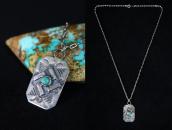 Antique Navajo Stamped 卍 Applique Silver Tag Necklace c.1930