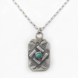 Antique Navajo Stamped 卍 Applique Silver Tag Necklace c.1930