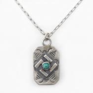 Antique Navajo Stamped 卍 Applique Silver Tag Necklace c.1930