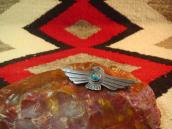 Antique Thunderbird Shape Stamped Silver Pin w/Gem TQ c.1930