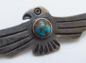 Antique Thunderbird Shape Stamped Silver Pin w/Gem TQ c.1930