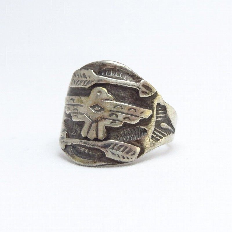Antique Thunderbird & Arrows Applique Silver Ring  c.1930