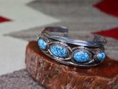 Vtg Navajo Hi-Grade No.8 Turquoise Row Cuff in Silver c.1955