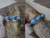 Vtg Navajo Hi-Grade No.8 Turquoise Row Cuff in Silver c.1955