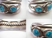 Vtg Navajo Hi-Grade No.8 Turquoise Row Cuff in Silver c.1955