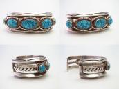 Vtg Navajo Hi-Grade No.8 Turquoise Row Cuff in Silver c.1955