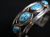 Vtg Navajo Hi-Grade No.8 Turquoise Row Cuff in Silver c.1955