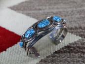 Vtg Navajo Hi-Grade No.8 Turquoise Row Cuff in Silver c.1955