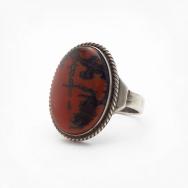 Vtg Navajo SplitShank Ring in Silver w/PetrifiedWood c.1950～
