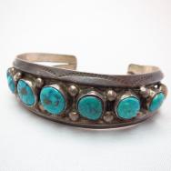 Vintage Cuff with Seven Morenci Turquoise  c.1950～