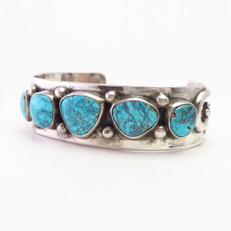 Vtg Pueblo or Navajo Gem Godber Turquoise Row Cuff  c.1955～