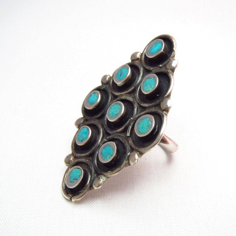 Vintage Zuni Diamond Shape Silver Ring w/9TQ  c.1960～