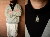 Atq Stamped Thunderbird Fob Necklace w/Turquoise c.1935～