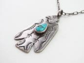 Atq Stamped Thunderbird Fob Necklace w/Turquoise c.1935～