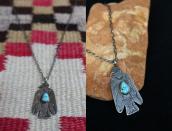 Atq Stamped Thunderbird Fob Necklace w/Turquoise c.1935～