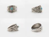 Atq Navajo T-bird Applique Silver Ring w/Turquoise c.1930～