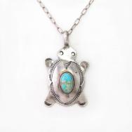 Atq Zuni or Navajo Turtle Top w/Turquoise Necklace  c.1930～