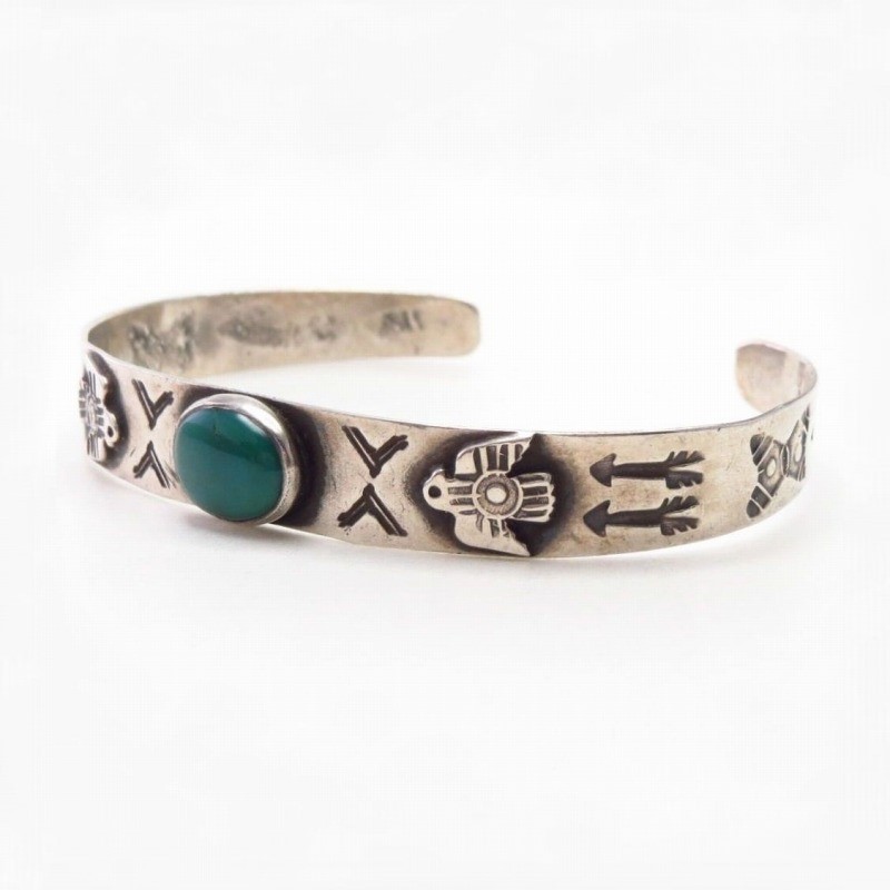 Atq Stamped T-birds Applique w/Green Turquoise Cuff  c.1930～