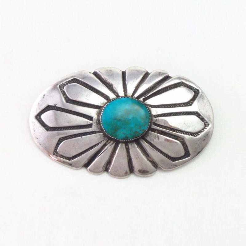 Atq Navajo Stamped Ingot Slv Pin&Top w/Gem Turquoise c.1940～